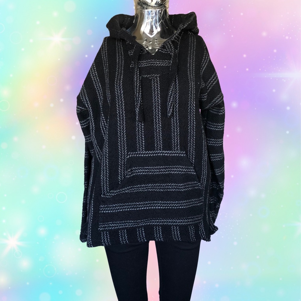 Boho Woven Black White Beach Hoodie Size M/L